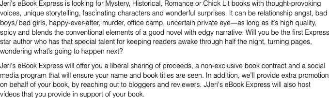 Jeri's eBook Express is looking